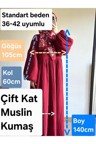 ENDAMIM Muslin Dress Belted Double Layer Fabric