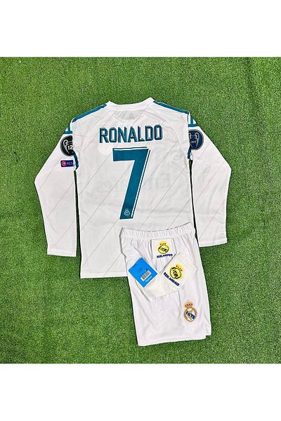MONTENERO R.Madridd Cristiano Ronaldo Kiev Long Sleeve Champions League Final Kids Kit 4Pcs (with Emblem)