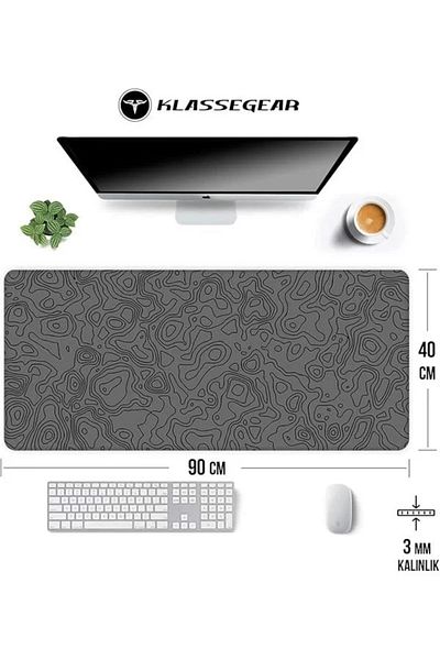 Mu Art Ahşap Klasse Pro - 10 Different Model Stitched Edges 90X40 cm Player Gaming Mouse Pad (Dark Gray Map Lines