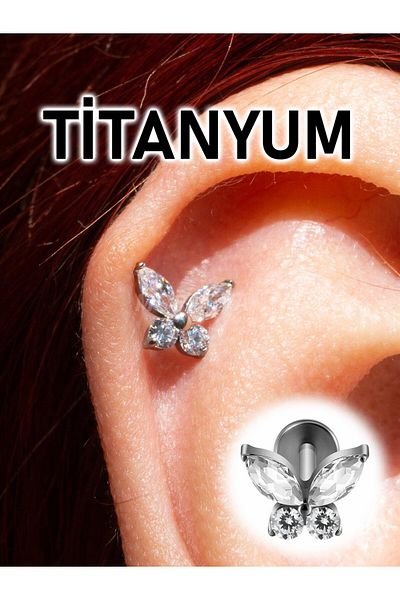 MORNEVA Titanium Crystal Stone Butterfly Tragus Helix Conch Cartilage Ear Piercing (1 Piece)