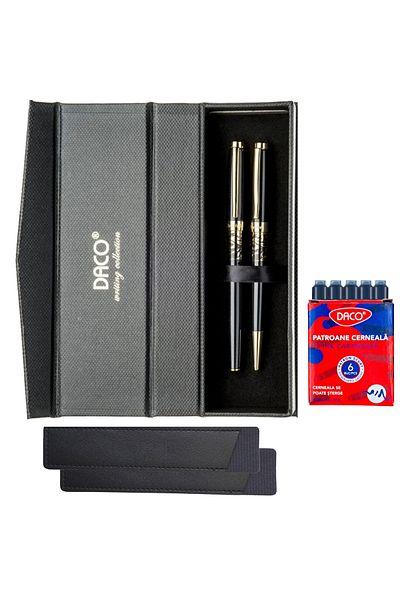 daço DACO SE268 ballpoint pen set + 2 leather cases + 6 ink refills