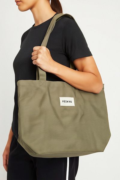 feinas Canvas Tote Bag - Light Khaki (Magnet Snap - 100% Cotton)