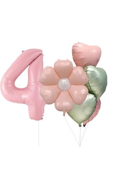 DÜVENCİ TİCARET 6-Piece Daisy Birthday Balloon Set, Pink