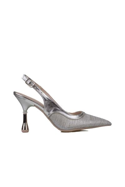 Trend Adımlar Pantofi cu toc clasic argintiu transparent pentru femei