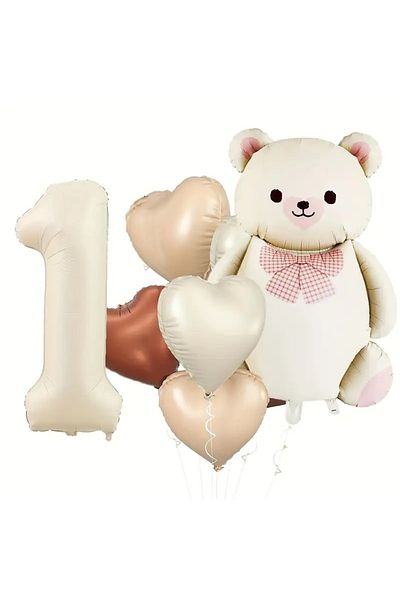 DÜVENCİ TİCARET Pink Ribbon Bear Heart Foil Wet Balloon Set