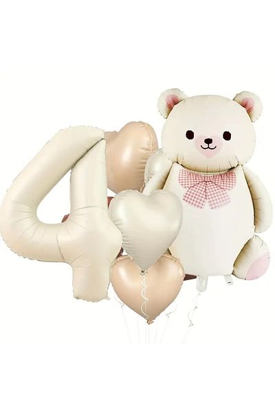 DÜVENCİ TİCARET Pink Ribbon Bear Heart Foil Wet Balloon Set