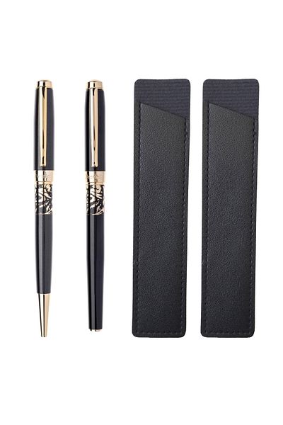 daço DACO SE268 ballpoint pen set + 2 leather cases + 6 ink refills