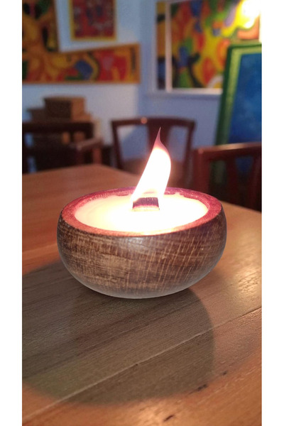 Vanilla Scented Natural Soy Wax Candle – Candle Ribbed, Wooden Bowl (9x4 cm)