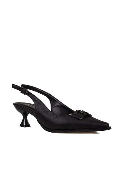 Trend Adımlar Black Open Back Hazelnut Heel Pointed Classic Shoes