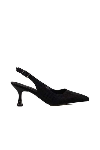 Trend Adımlar Black Open Back Women's Straight Striped Classic Shoes