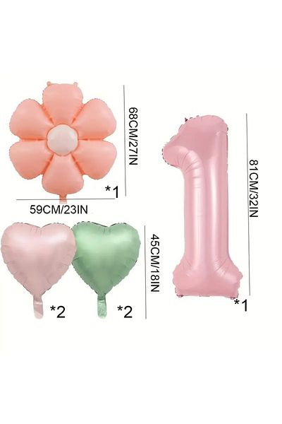 DÜVENCİ TİCARET 6-Piece Daisy Birthday Balloon Set, Pink