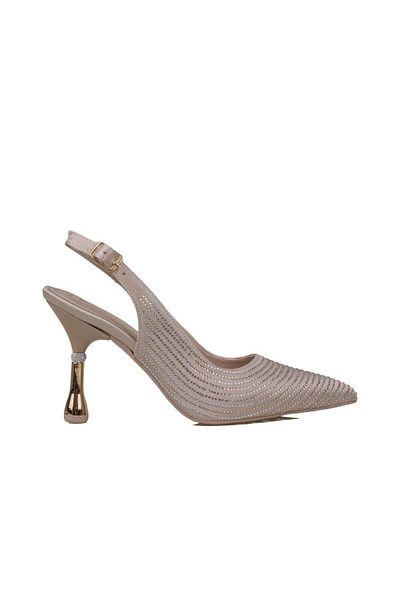 Trend Adımlar Cream Satin Stone Embroidered Women's Classic Shoes