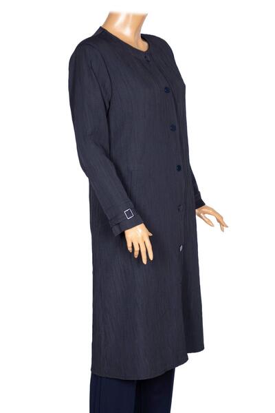 Hermevsim Hesna Γυναικεία Luna Μεγάλου Μεγέθους Crinkle Σακάκι με Κουμπί Ναυτικό Μπλε