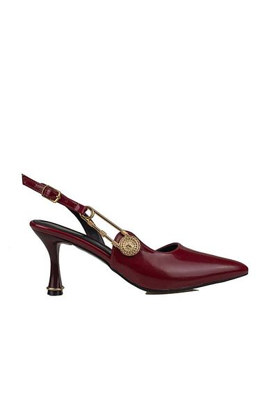 Trend Adımlar Burgundy Women's Patent Leather Belted Classic Shoes
