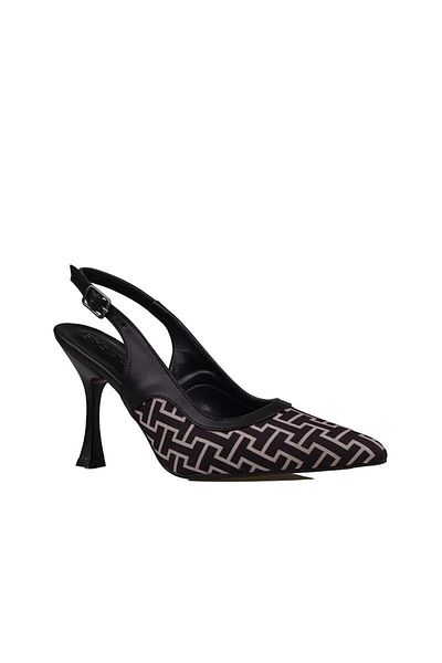 Trend Adımlar Black Women's Linen Open Back Belted Classic Shoes