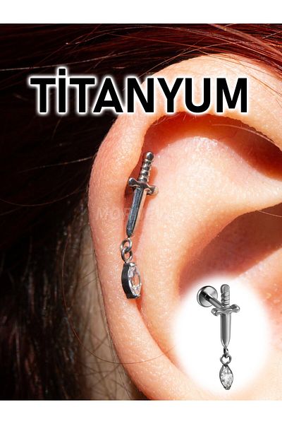 MORNEVA Titanium Crystal Stone Dangle Sword Tragus Helix Cartilage Ear Piercing (1Pcs)