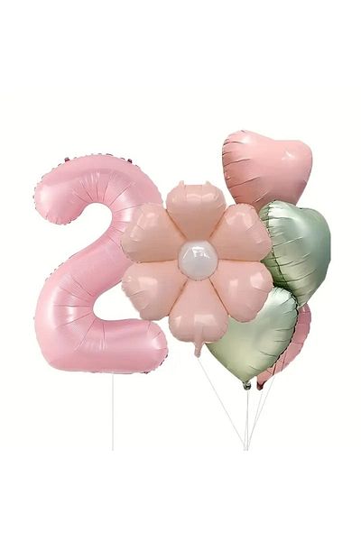 DÜVENCİ TİCARET 6-Piece Daisy Birthday Balloon Set, Pink