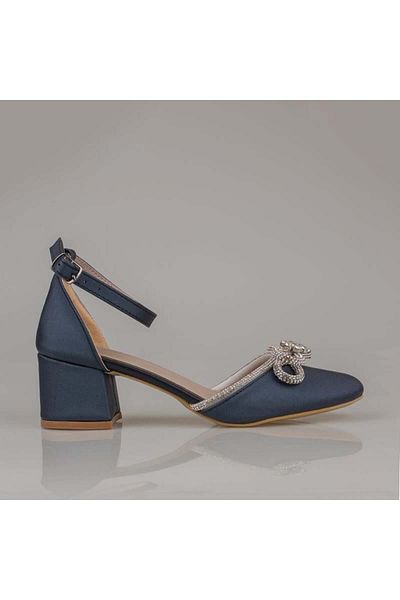 Trend Adımlar Pantofi clasici din satin de damă cu detaliu fundă de piatră albastră