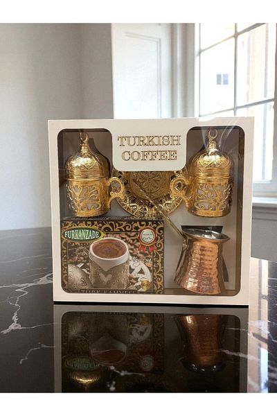 E orient Cup Coffee Cup Wooden Boxed, Two Gold Cups, 2 Person Coffee Pot, Turkish Coffee Set