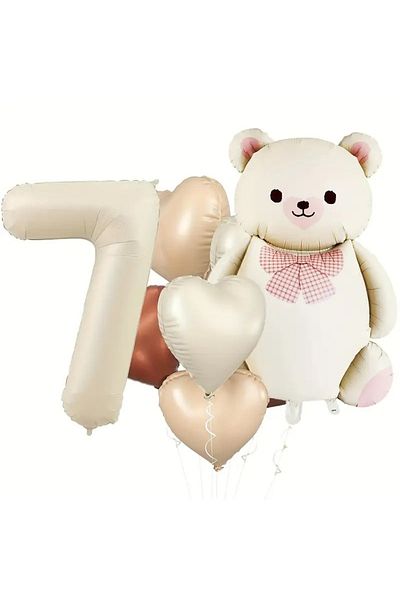 DÜVENCİ TİCARET Pink Ribbon Bear Heart Foil Wet Balloon Set