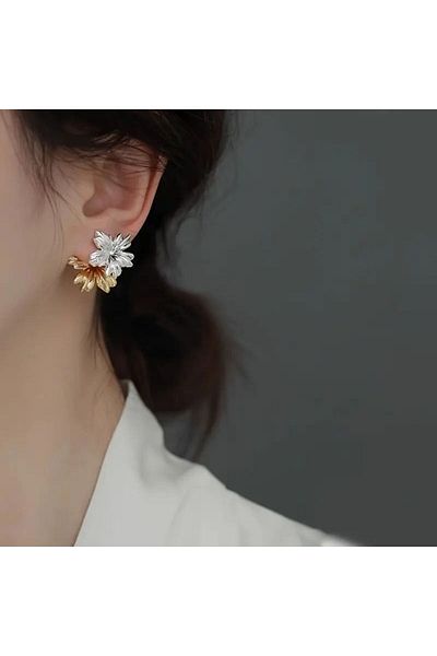 passion silver Flower Dual-Use Double Color Gold-Silver Earrings Women