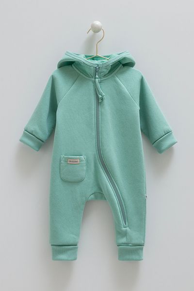 Caramell 3 Thread Raised Hooded Baby Girl Jumpsuit (1-12 Months)