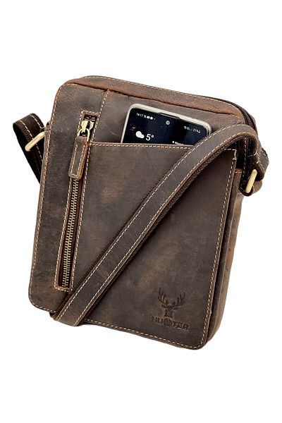 Micutz Handmade Leather Shoulder Bag, HUNTER Urban Luxury Collection, 17.5x20x6cm, Dark Brown