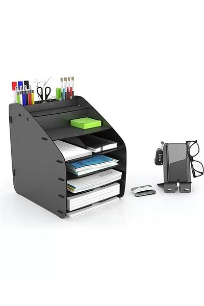 Mu Art Ahşap Design Otto Large Modest - 6 Colors A4 Document Rack Desktop Organizer Organizer (Black)