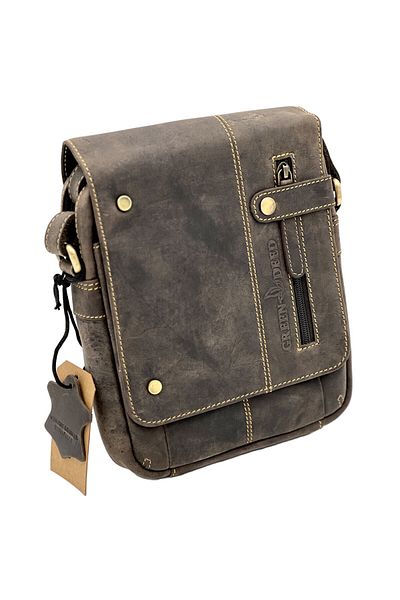 Micutz Men's Genuine Leather Brown Bag Green Deed Premium, 20x23x6 cm, Dark Brown Color