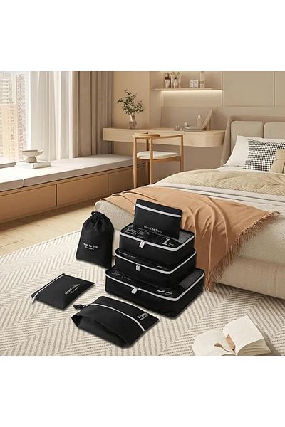 miraza Set 7 Organizatoare Calatorie, Material Rezistent, Impermeabile, Pentru Bagaj, Troler, Negru Mat
