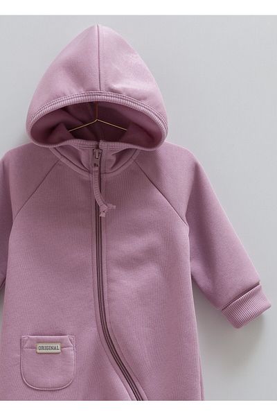Caramell 3 Thread Raised Hooded Baby Girl Jumpsuit (1-12 Months)