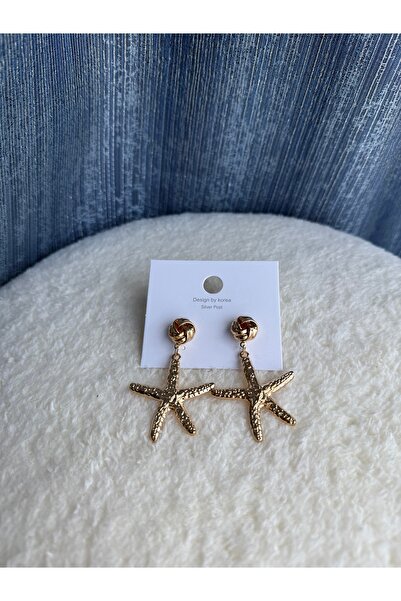 Chic Charms Altın Renkli Sallanan Deniz Yıldızı Uçlu Paslanmaz Çelik Küpeler
