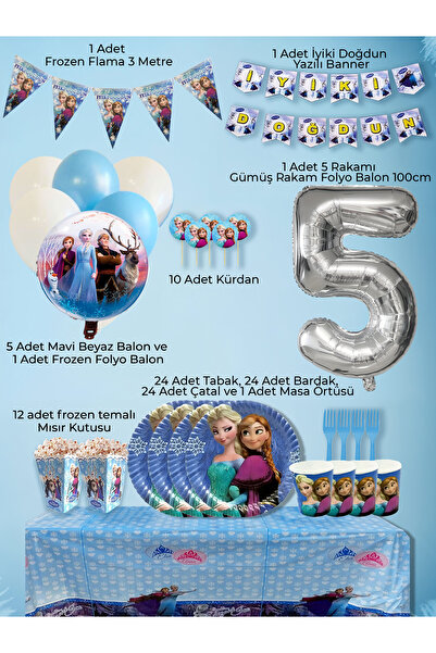 PartyPoo Frozen Elsa Temalı Doğum Günü Parti Seti 24 Kişilik | Yaş Günü Kutla...
