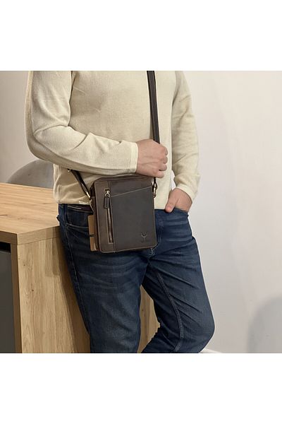 Micutz Handmade Leather Shoulder Bag, HUNTER Urban Luxury Collection, 17.5x20x6cm, Dark Brown
