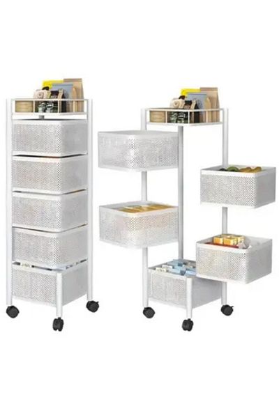 Generic 5-Tier White Square Movable Storage Rack