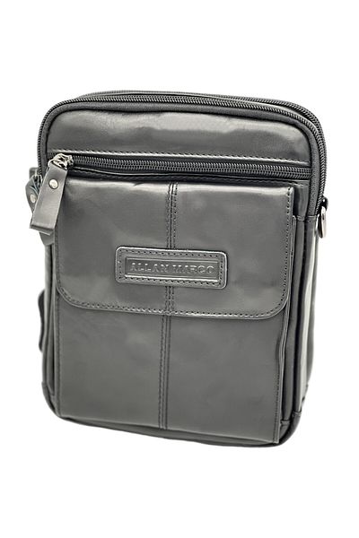 Micutz Men's black shoulder bag made of natural cowhide leather, 18x22x5 cm