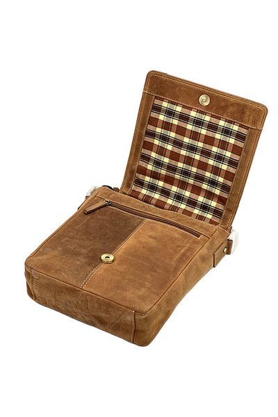 Micutz Men's Shoulder Bag, Genuine Deerskin, Adjustable Leather Strap, Brown, 24x25x6 cm, Camel