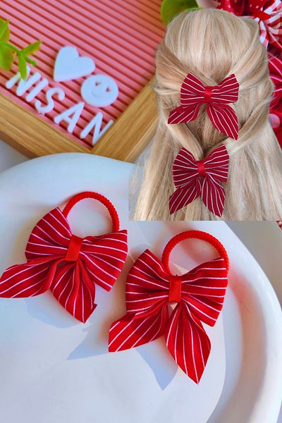 Nisankids Girl's Red Bow Rubber 2 Pieces (1 Pair)