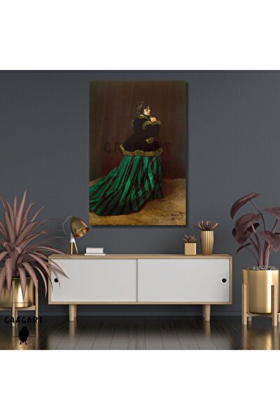 GAAGART Tekli Dikey Kanvas Tablo Ünlü Eserler Claude Monet Yeşil Elbiseli Kadın