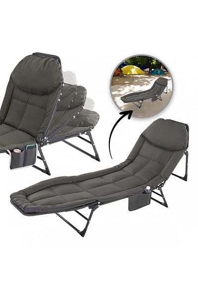 JollyMag Pat de camping pliabil, tip sezlong de gradina, cu buzunar, JollyMag, AR06SZ, 200x64 cm