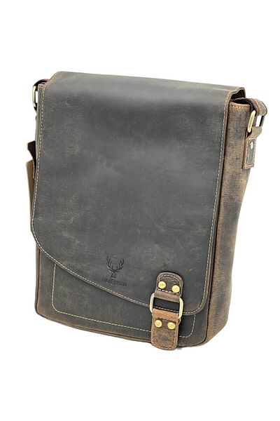 Micutz Men's Shoulder Bag Made of Genuine Deer Leather, PREMIUM Brand, 24x30x9 cm, Dark Brown