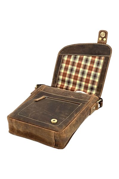 Micutz Men's Hunting Leather Bag: Brand HUNTER, Brown/Light Brown, 20x24x6 cm, Brown Color