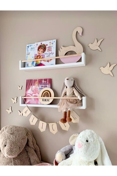 emta tasarım 60cm 2 Pcs White Natural Wood Shelf Bookshelf Montessori Children's Room Accessory Decoration