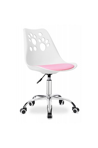 JollyMag Scaun de birou alb-roz de copii, pivotant si rotativ, 5 roti, perna piele, JollyMag, KO16BJR