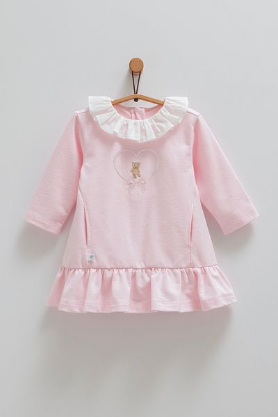 Caramell Baby Girl Ruffled Collar Teddy Bear Embroidered Dress (3-18 Months)