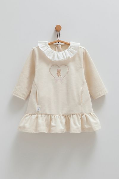 Caramell Baby Girl Ruffled Collar Teddy Bear Embroidered Dress (3-18 Months)