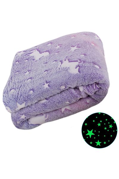 miraza Glow in the Dark Unicorn Blanket, Soft Fleece, Warm, 180x180 cm, Purple