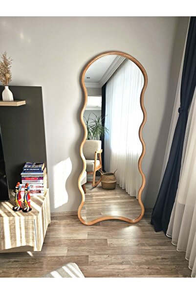 UĞURLU HOME 180x70 Asimetrik Doğal Ahşap Boy Aynası – Natürel Renk Bulut Form...