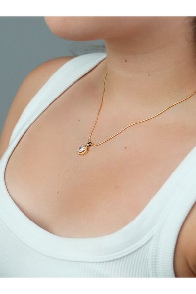 Sumen Butik Heart Figured Gold Color Steel Necklace