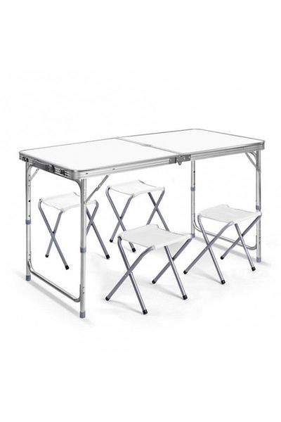JollyMag Furniture set, white folding table and 4 folding chairs, garden, camping or fishing, suitcase, SC04